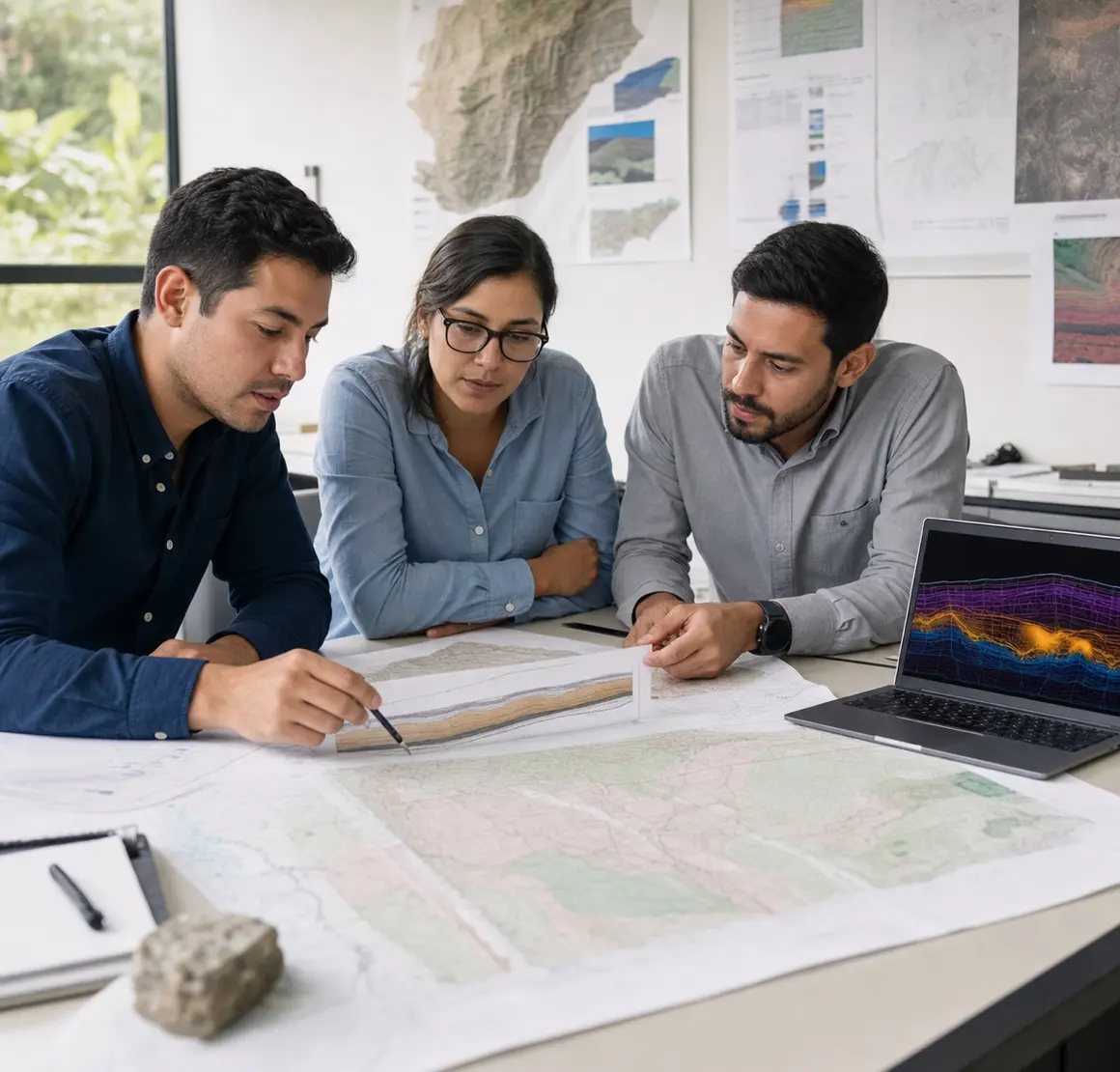 Equipo técnico de IngeoExploraciones analizando información del subsuelo